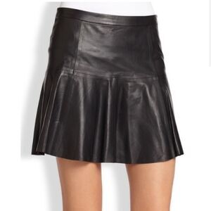 Joie Lamb Leather Mini Skirt + Flounced Hem, Like New